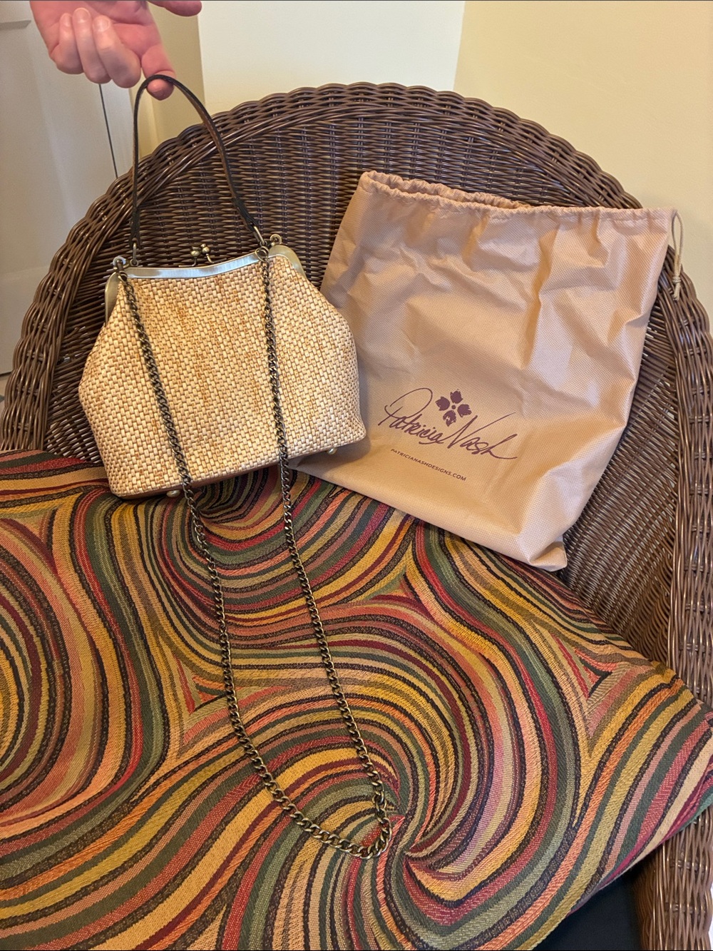 Patricia Nash Natural Woven Frame Bag with Removable Chain Strap